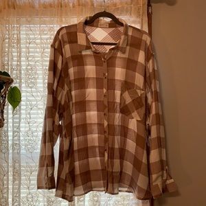 Maurices tan and white Buffalo plaid button up